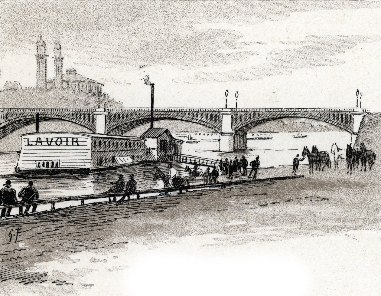 Udsigt over Grenellebroen i Paris Tegning af Gustave Fraipont (1849-1923) fra Saint-Juirs af Gustave Fraipont