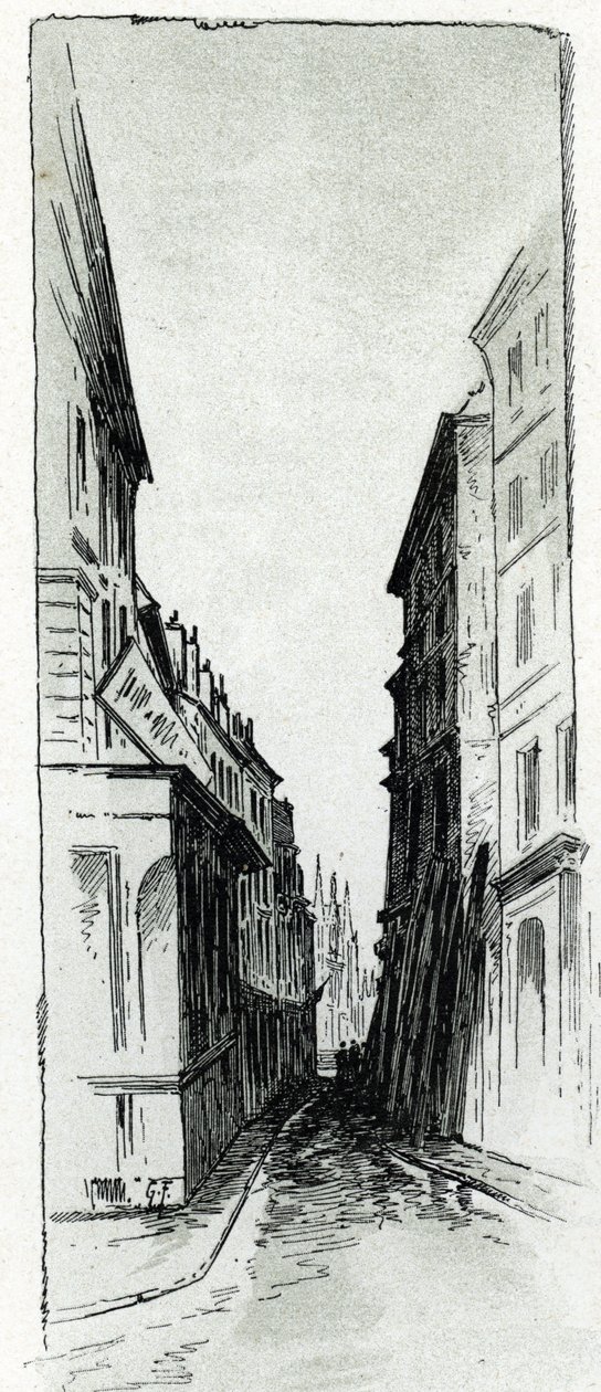 Udsigt over Hotel Colbert-gaden nær Maubert-pladsen i Paris Tegning af Gustave Fraipont (1849-1923) fra Saint-Jurs af Gustave Fraipont