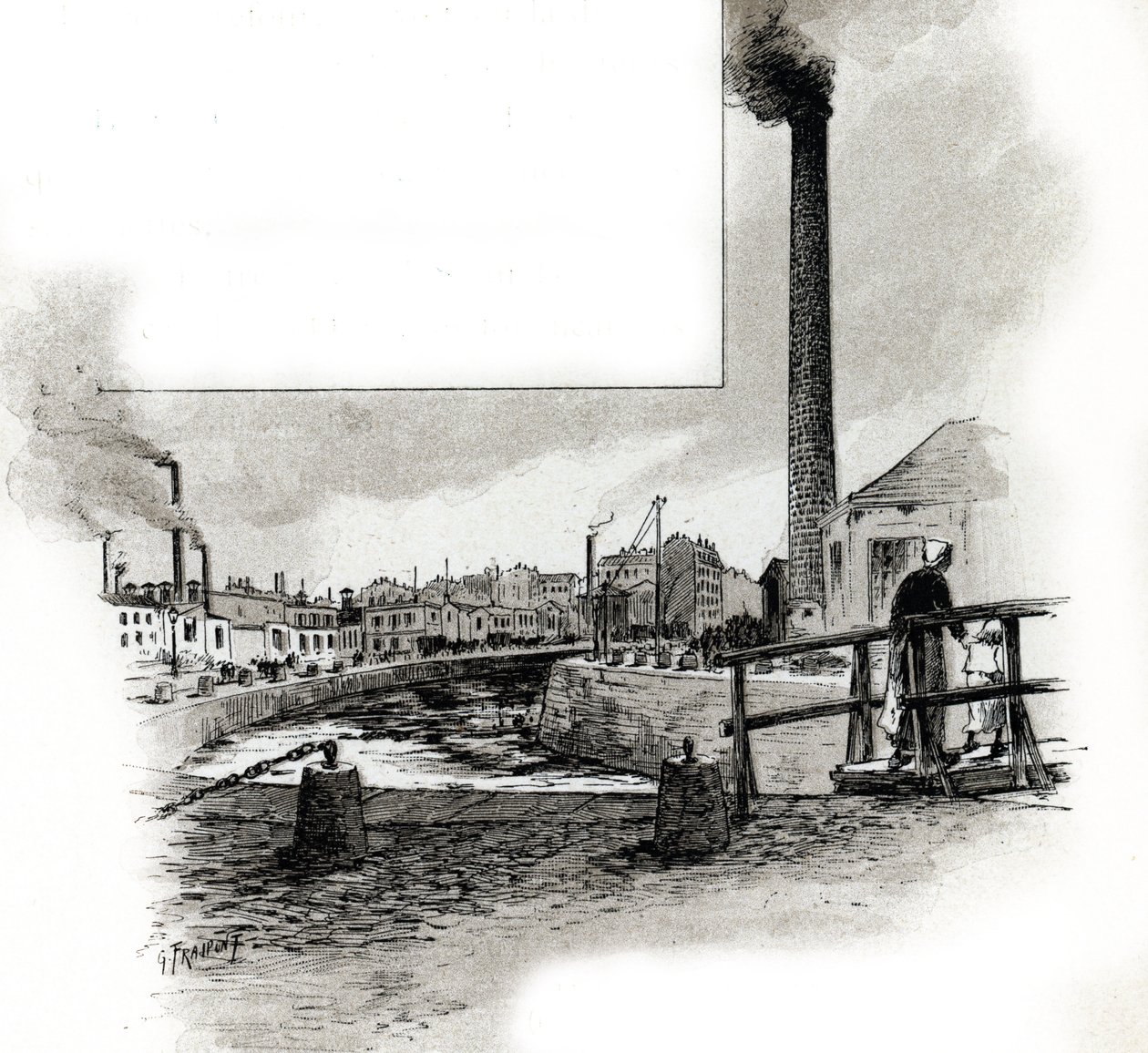Udsigt over den tørre flodleje af kanalen Saint-Martin i renseperioden Tegning af Gustave Fraipont (1849-1923) henter fra "La seine a travers Paris" af Saint-Juirs af Gustave Fraipont