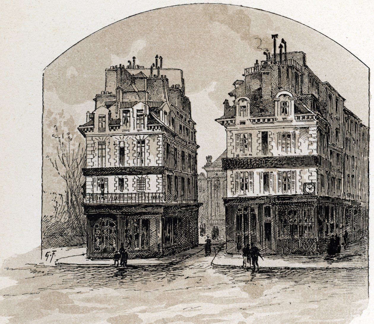 Udsigt over de gamle huse i Pont-Neuf i Paris (Gamle huse på Pont Neuf-broen, Paris) Tegning af Gustave Fraipont (1849-1923) fra Saint-Juirs af Gustave Fraipont
