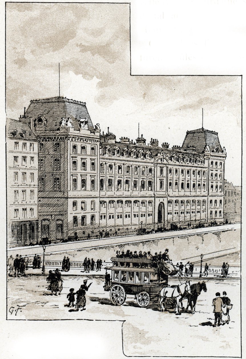 Udsigt over politidepartementet på Quai des Golfevres, Paris tegning af Gustave Fraipont (1849-1923) fra Saint-Juirs af Gustave Fraipont