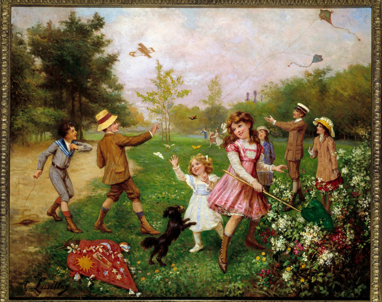 Sommerfuglejagten. Maleri af Gustave Francois Lasellaz (1848-1910) af Gustave Francois Lasellaz