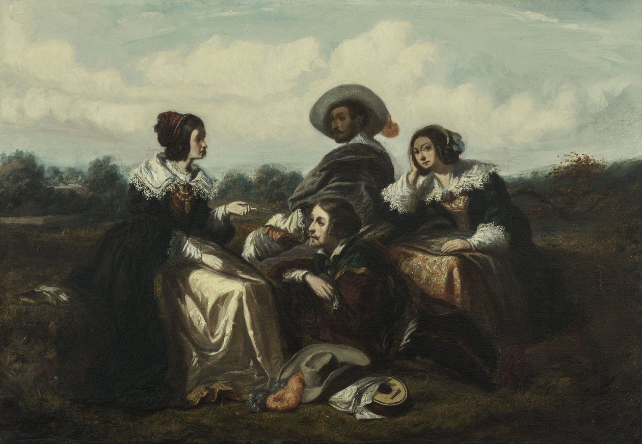 Historien. Personer i Louis XIII-dragt, ca. 1830 (olie) af Gustave François Morin