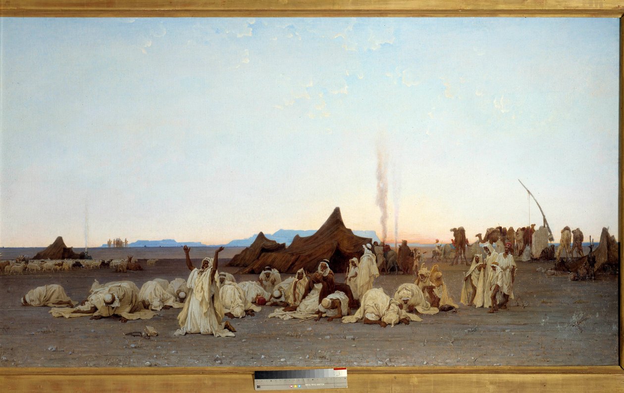 Aftenbøn i Sahara-ørkenen detalje. Maleri af Gustave Achille Guillaumet (1840-1887) 1863 søn. 1,3x2,8 m. Paris, musee d