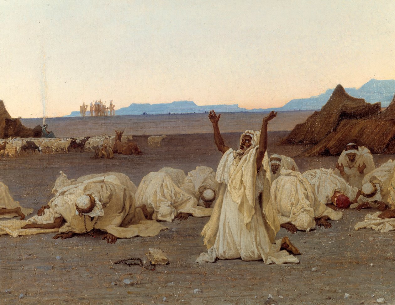 Aftenbøn i Sahara-ørkenen Detalje af Tuareg-lejren. Maleri af Gustave Achille Guillaumet (1840-1887) 1863 søn. 1,3x2,8 m. Paris, Musee d