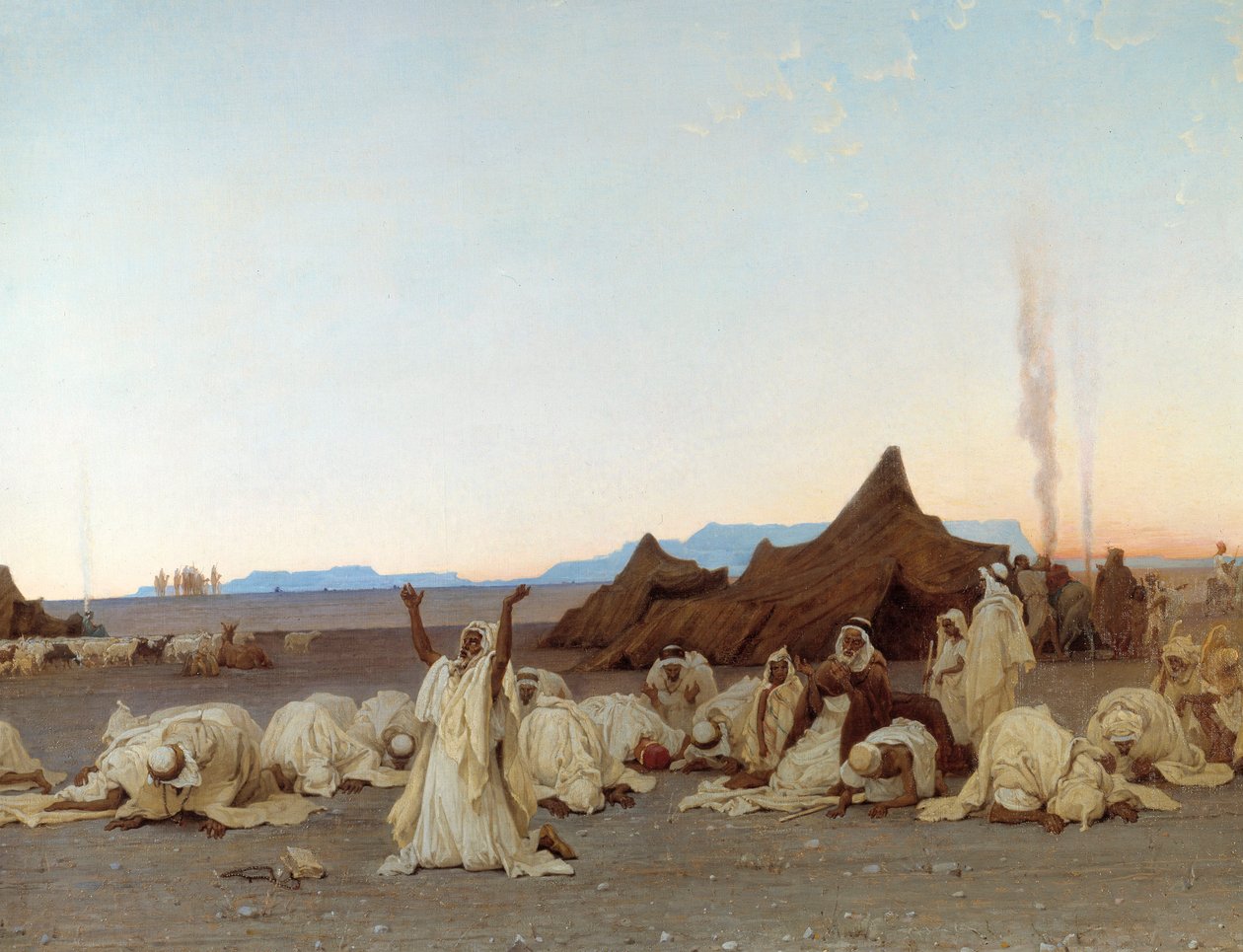 Aftenbøn i Sahara-ørkenen Detalje af Tuareg-lejren. Maleri af Gustave Achille Guillaumet (1840-1887) 1863 søn. 1,3x2,8 m. Paris, Musee d