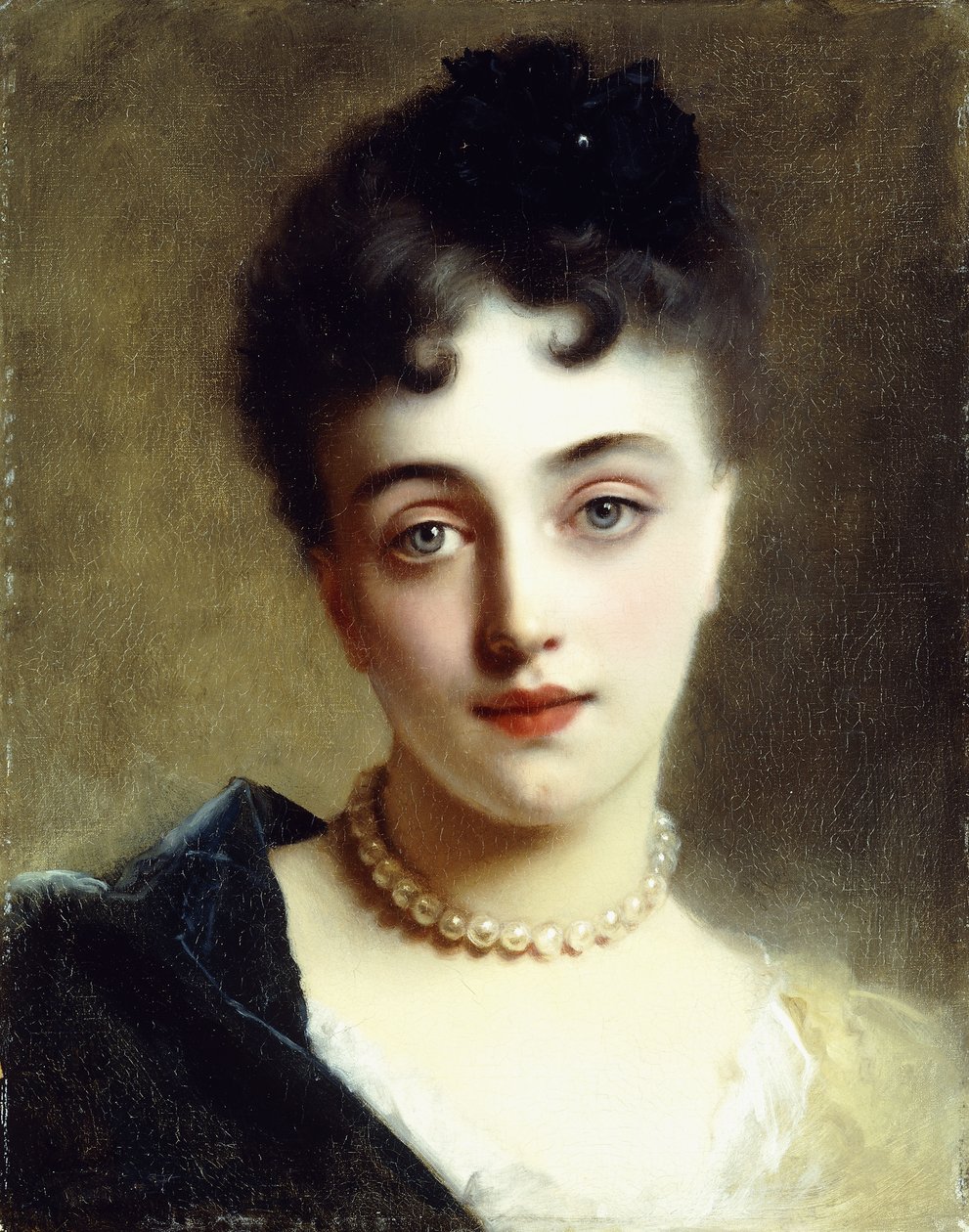 En elegant dame med perler, af Gustave Jacquet