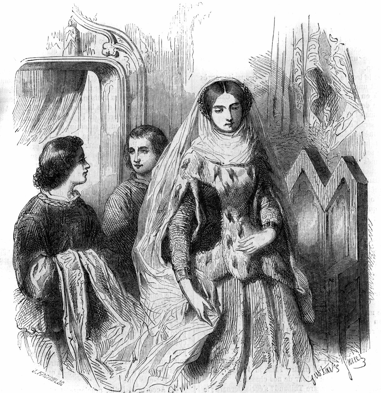 Portræt af Jeanne de Montmorency, datter af Bouchard 1st de Marly. 13.-14. århundrede. Gravering af Gustave Janet af Gustave Janet