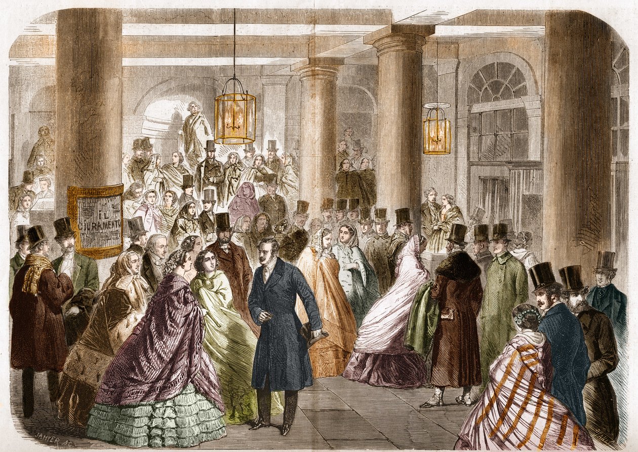 Det italienske teater (Salle Ventadour) udkom i Paris i 1858. Tegning af Gustave Janet, gravering af Jahyer. af Gustave Janet
