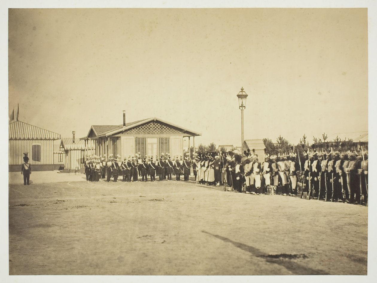 Lette infanterisoldater, Camp de Châlons, 1857. af Gustave Le Gray