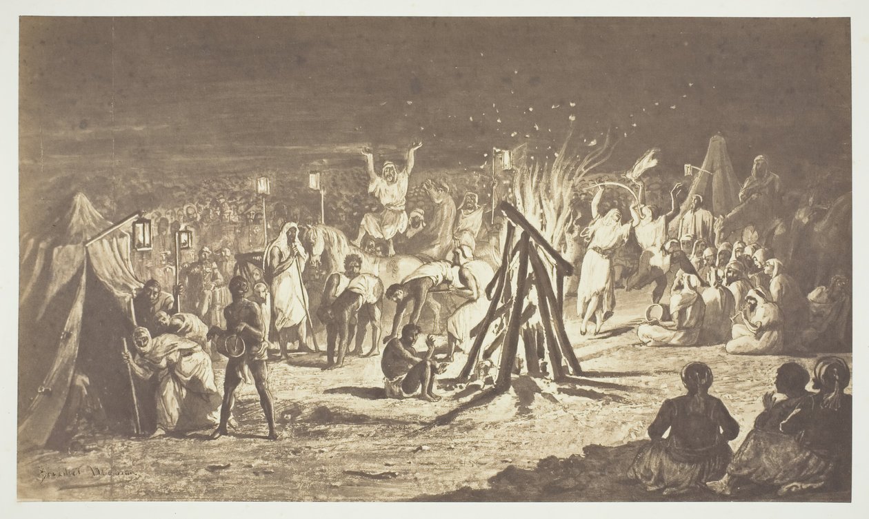 Uden titel [Maleri af lejrbålene ved Camp de Chalons af Bénédict Masson], 1857. af Gustave Le Gray