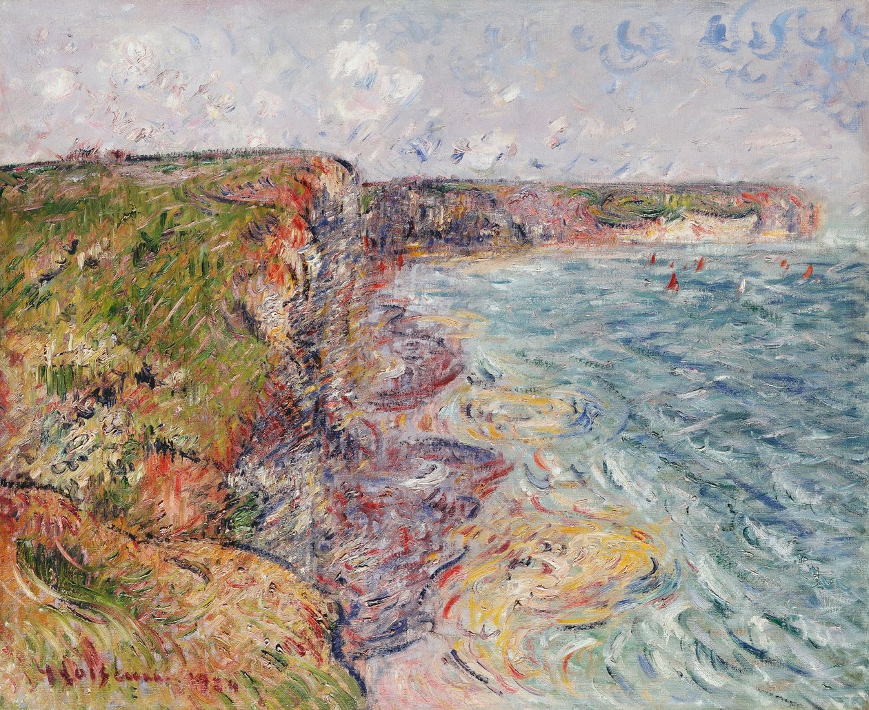Sejlbåde nær klipperne, Yport; Sejlbåde nær Falaises, Yport, 1924 af Gustave Loiseau