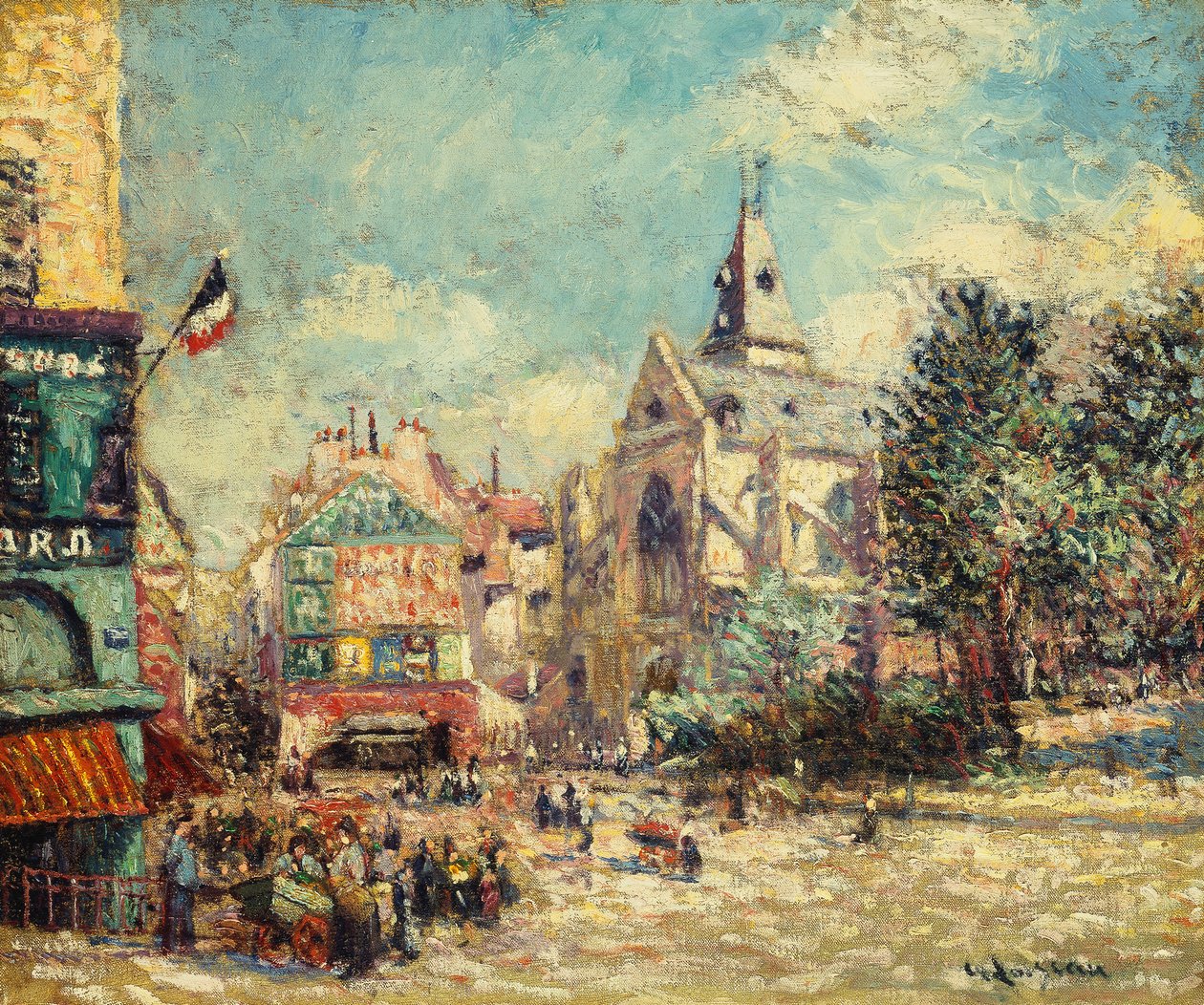 Kirken Saint Medard og Mouffetard Road i Paris; Saint-Medard Kirke og Rue Mouffetard, Paris, 1903 af Gustave Loiseau