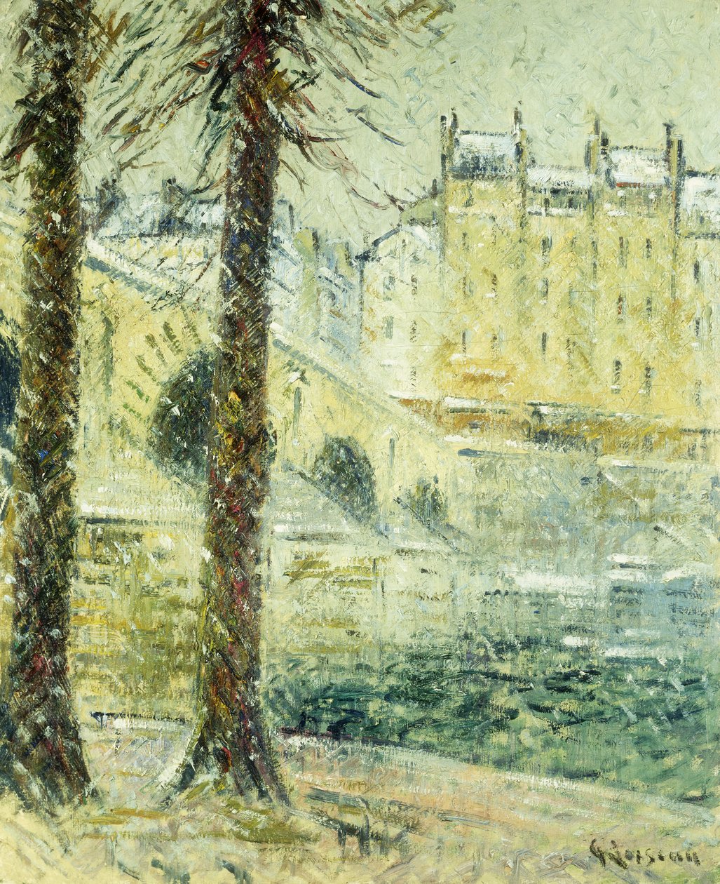 Pont Marie i sneen; Pont Marie, Sneeffekt, ca. 1926 af Gustave Loiseau