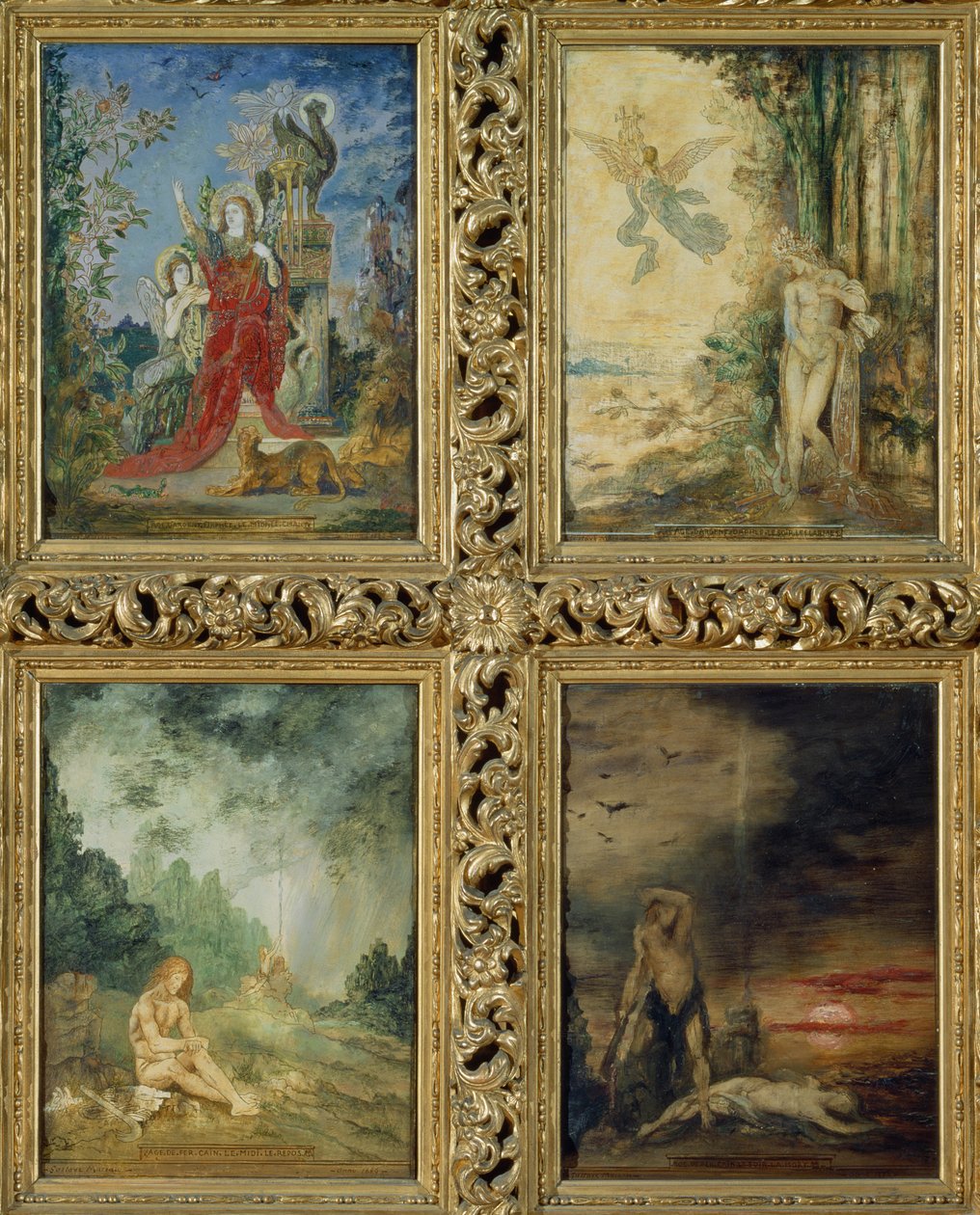 Humanity: fra TtoB, to scener, der skildrer Sølvalderen repræsenteret af Orpheus; to scener, der skildrer jernalderen repræsenteret af Kain og Abel (vægmaleri) (detaljer fra 83704) af Gustave Moreau
