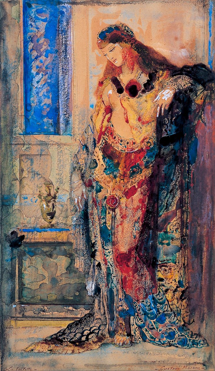 ""Toilettet"" Orientalisme, ung kvinde i negligé - Maleri af Gustave Moreau (1826-1898) 1885-1890 Bridgestone Museum of Art Tokyo, Japan af Gustave Moreau