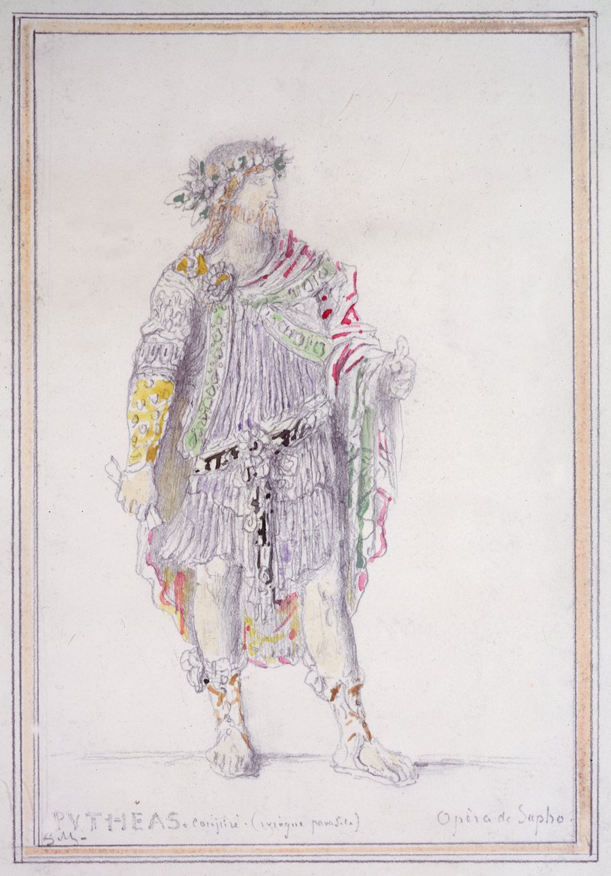 Pythéas, konspirator og beruset parasit, karakter fra Opèra de Sapho (blyant med akvarel & gouache på papir) af Gustave Moreau
