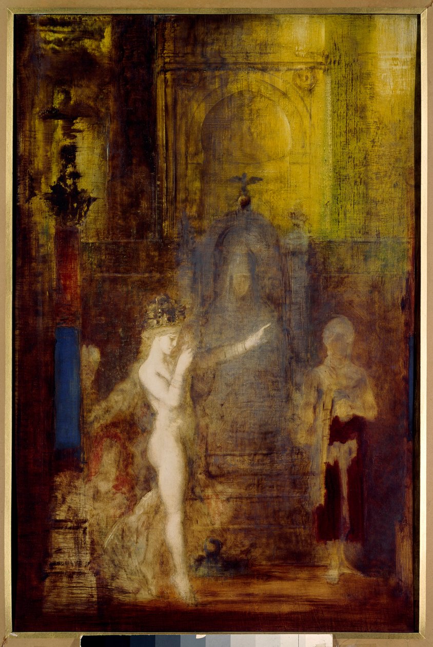 Salome danser foran Herode Salome danser i Herodes festsal. Herode, der sidder på en høj trone, er fascineret af magikerens skønhed. Maleri af Gustave Moreau (1826-1898) af Gustave Moreau