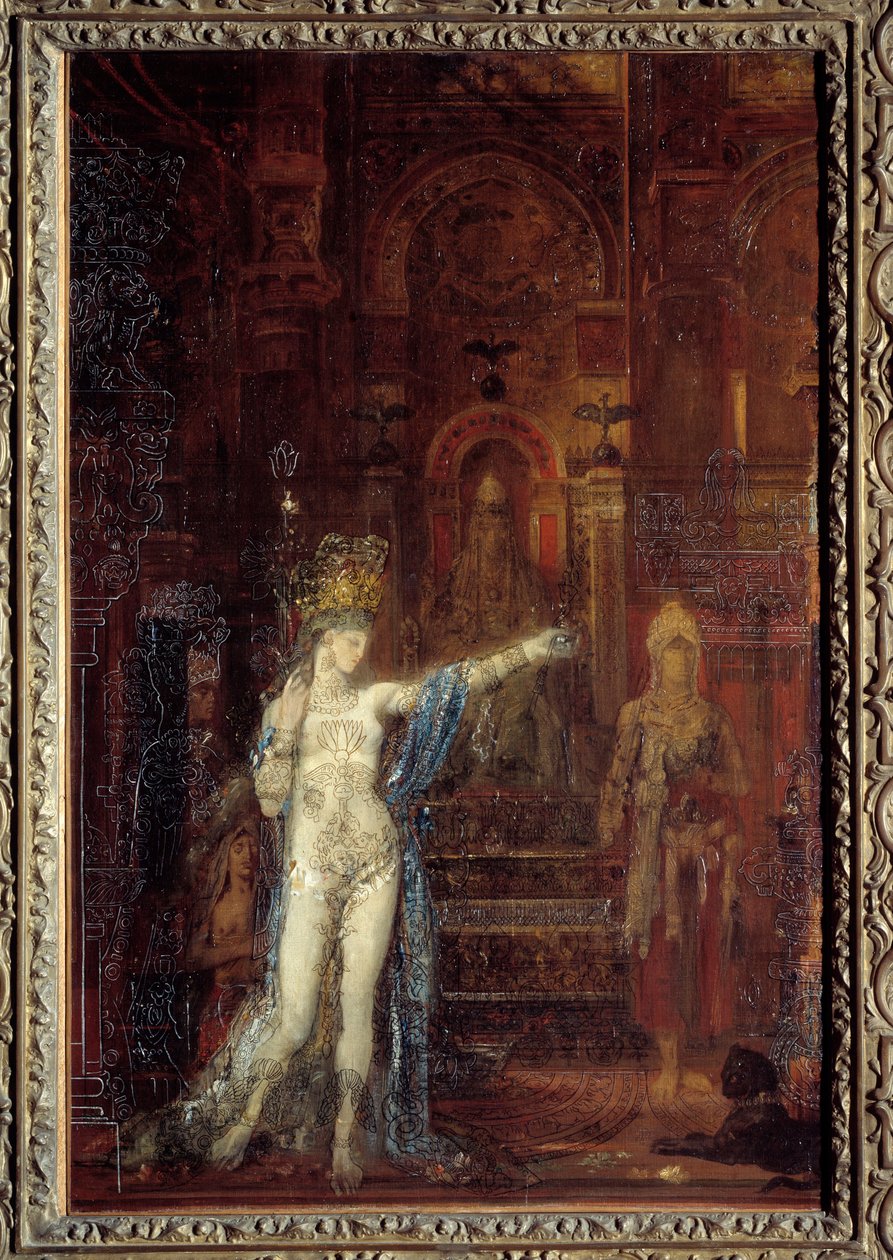 Salome tatovering. Salome danser i salen til Herodes fest. Herodes, der sidder på en højere trone, er fascineret af magikerens skønhed. Maleri af Gustave Moreau (1826-1898) af Gustave Moreau