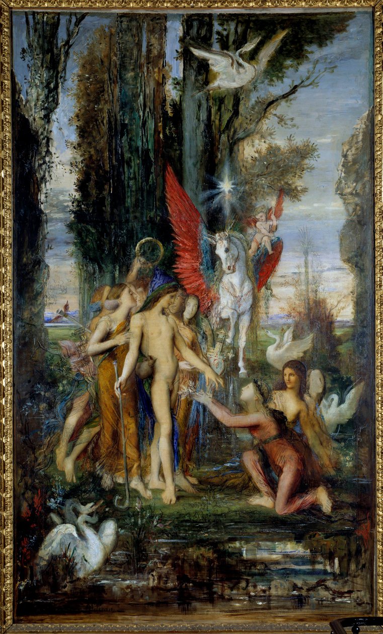 Den græske digter Hesiode (8. århundrede f.Kr.) og muserne maleri af Gustave Moreau (1826-1898) 19. århundrede, 263 x 155 cm Paris, Musee Gustave Moreau af Gustave Moreau