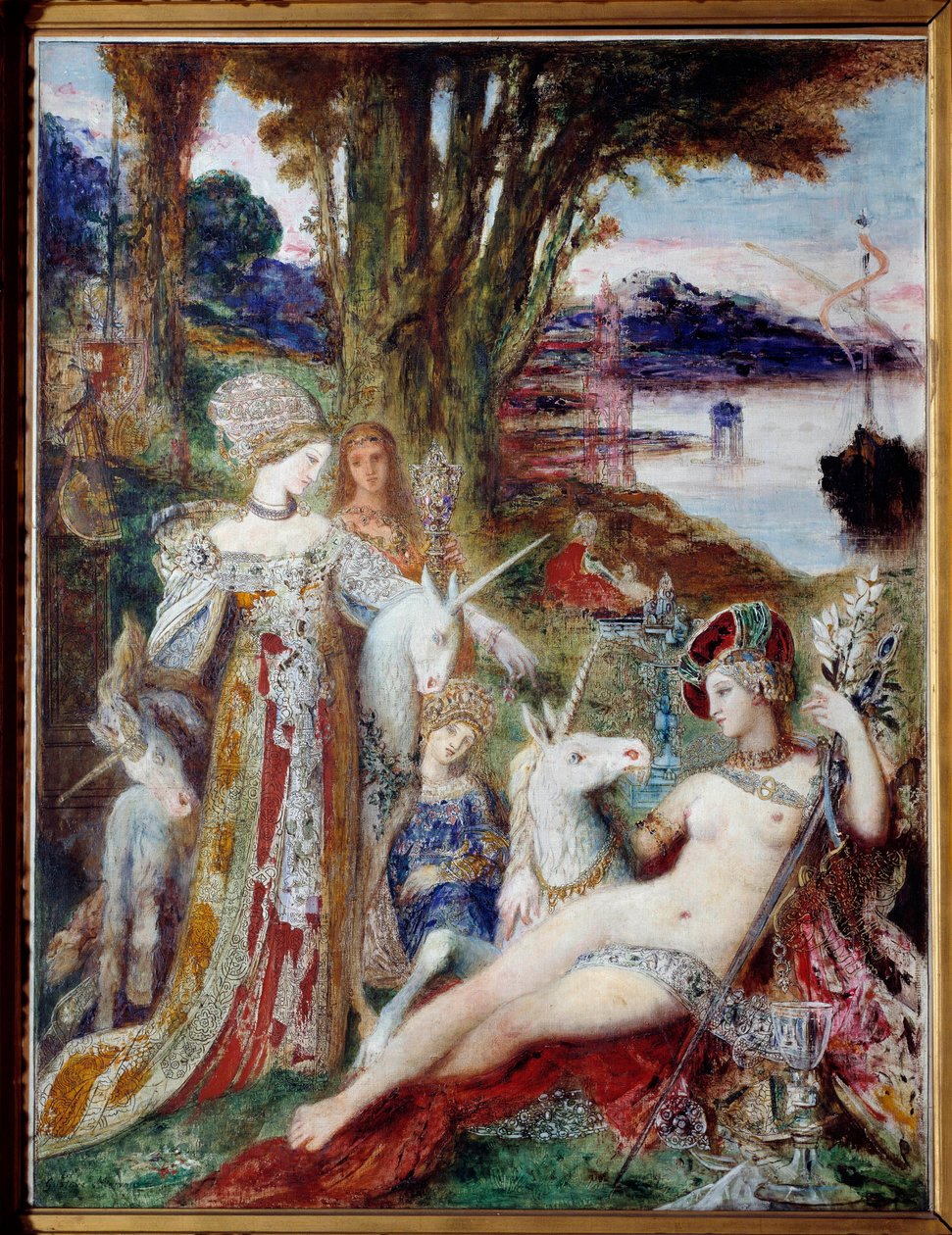 Enhjørningerne maleri af Gustave Moreau (1826-1898) 1885, olie på lærred af Gustave Moreau