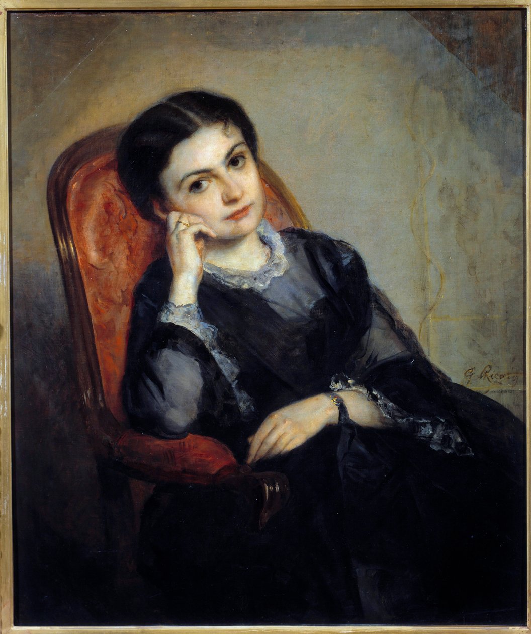 Portræt af Joulia Hogay, Viscount of Calonne, hustru til publicisten Alphonse Bernard, Viscount of Calonne. Maleri af Gustave Ricard (1823-1873) 1800-tallet søn. 0,86x0,73 m Paris, musee d