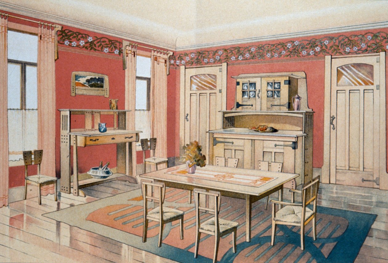 Design af Art Nouveau spisestue af Gustave Serrurier Bovy