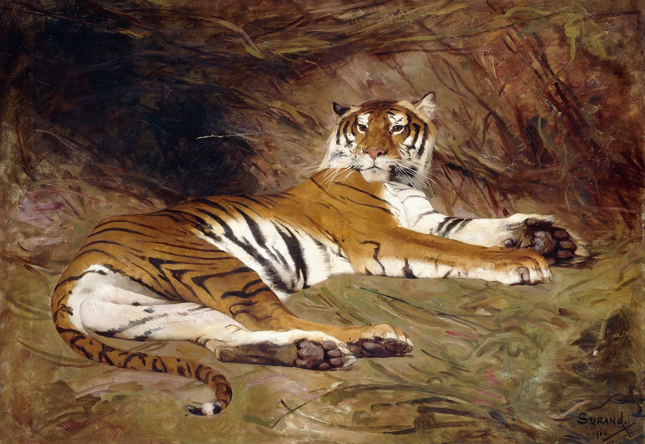 En tilbagelænet tiger af Gustave Surand
