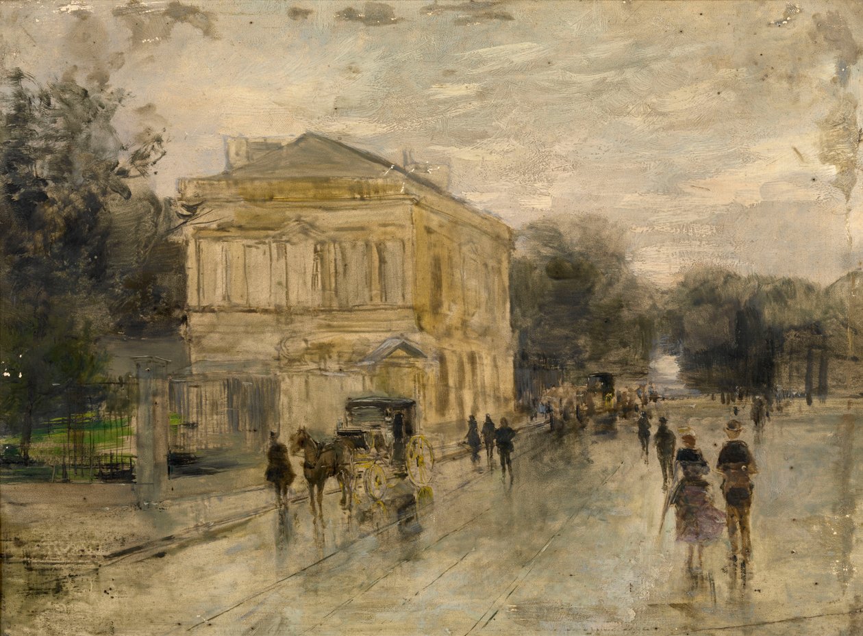 Bruxelles i regnen (olie på panel) af Gustave de Duyts