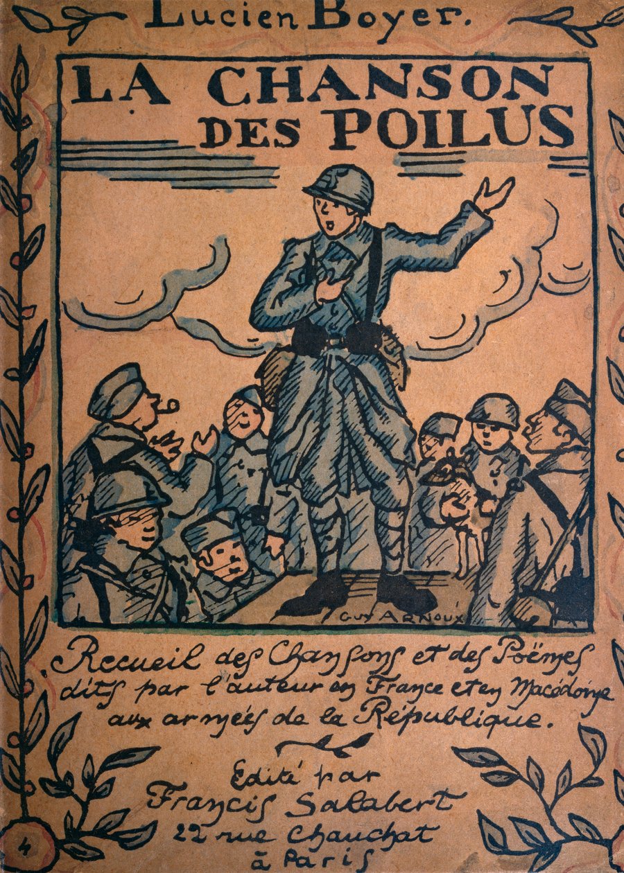 Sangen til Poilus, samling af sange og digte skrivende og sunget af Lucien Boyer i hæren i Republikken, udgivet af Francis Salabert, Paris (Color Lithho) af Guy Arnoux