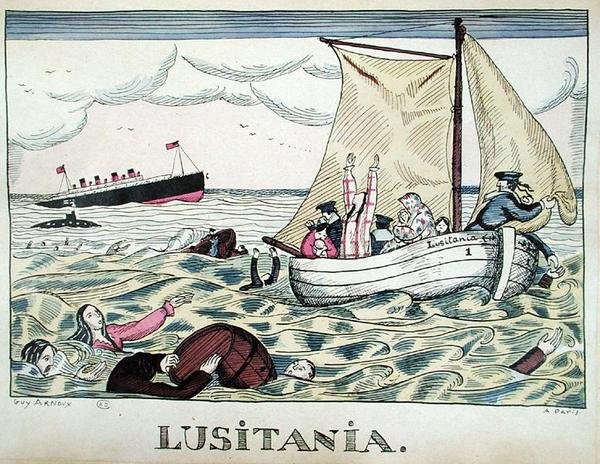 Lusitanias forlis, 7. maj 1915 (farve litho) af Guy Arnoux