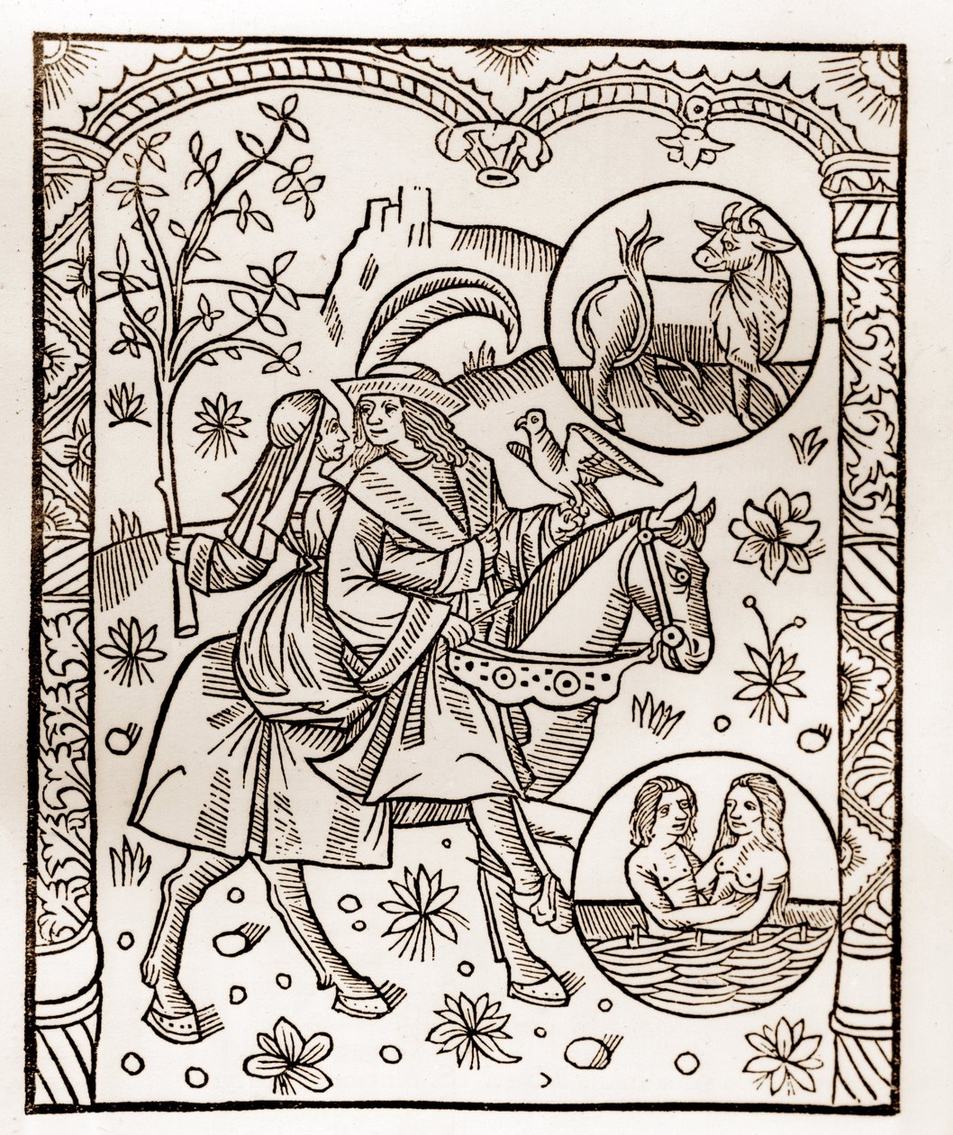 Hyrdekalender - Månedernes arbejde - Maj - Træsnit fra bogen fra 1496 trykt af Guy Marchant (Guido Mercator) i Troyes - Træstik i "Le grand Calendrier et compost des shepherds" - af Guy Marchant