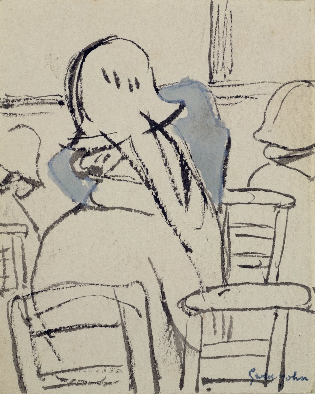 Girls in Church (pen, blæk og akvarel på papir) af Gwen John