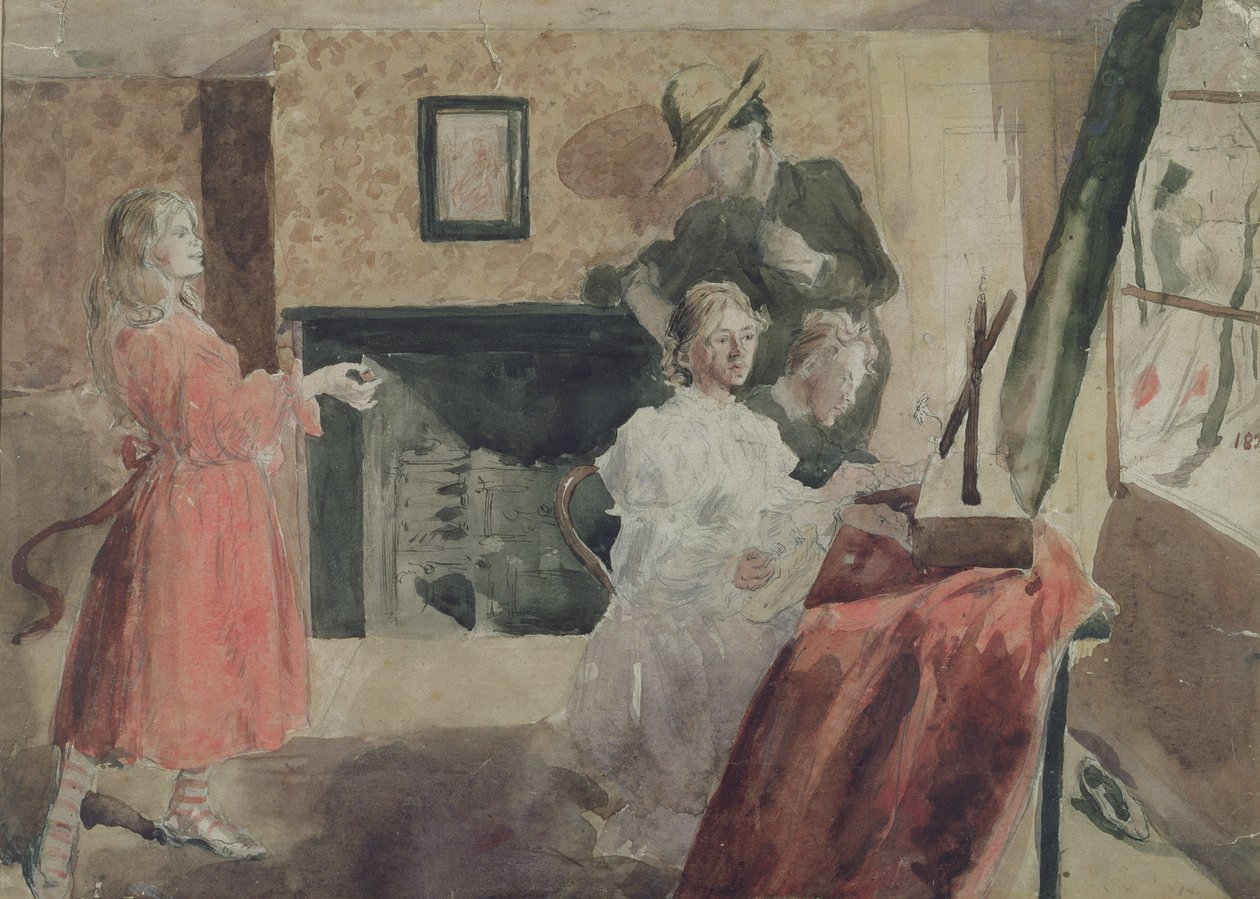 Portrætgruppe, 1897-98 (blyant, pen og wc på papir) af Gwen John