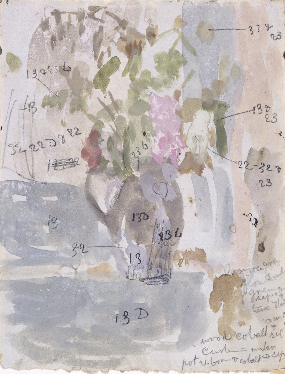 En vase med blomster (akvarel på papir) af Gwen John