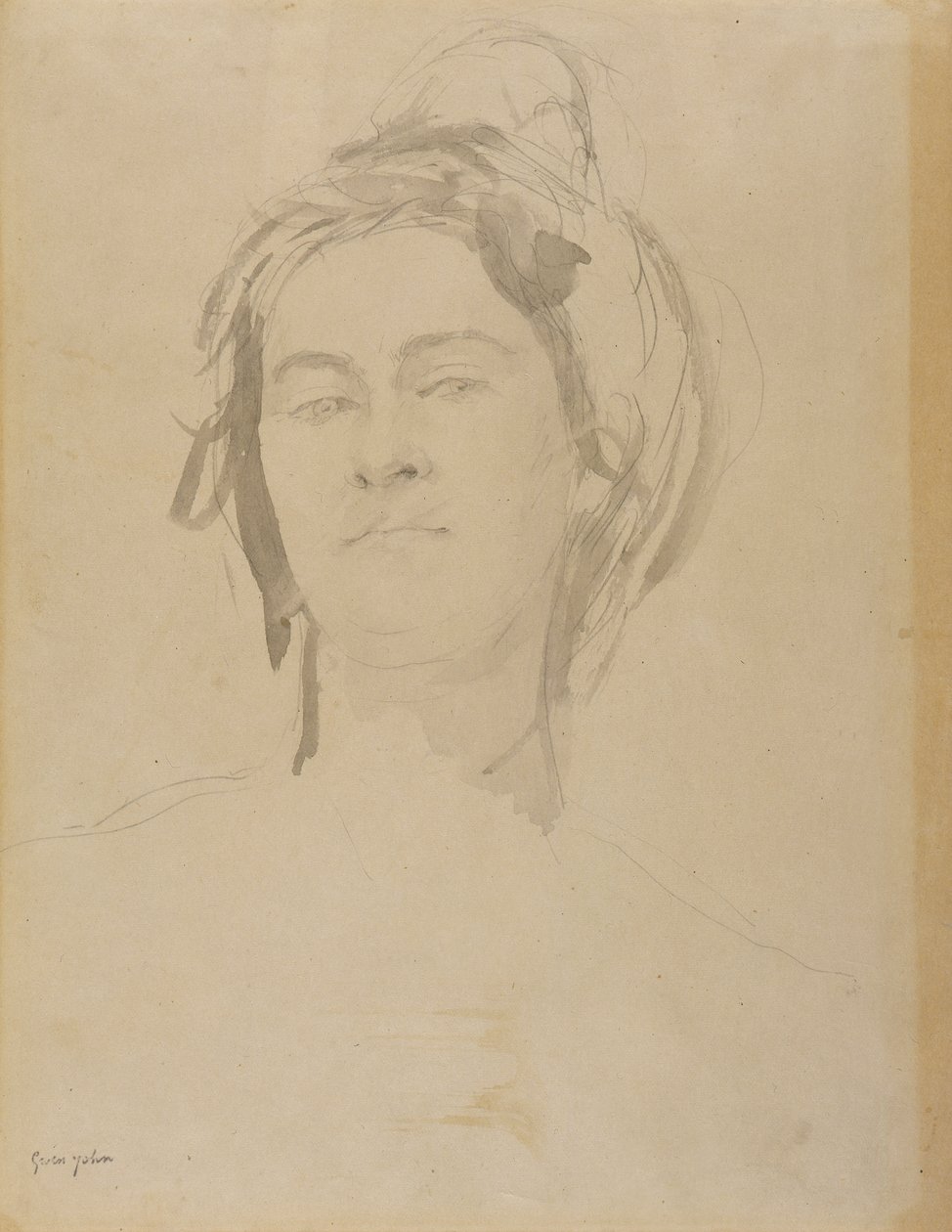 Hoved af en ung kvinde (blyant og vask på papir) af Gwen John