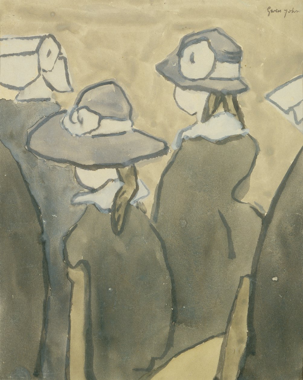 Små piger i kirken (akvarel på papir) af Gwen John
