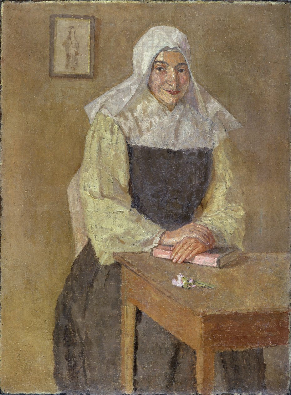 Mere Poussepin siddende ved et bord (olie på lærred) af Gwen John