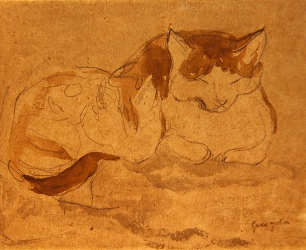 Sovende kat (blyant og akvarel på papir) af Gwen John