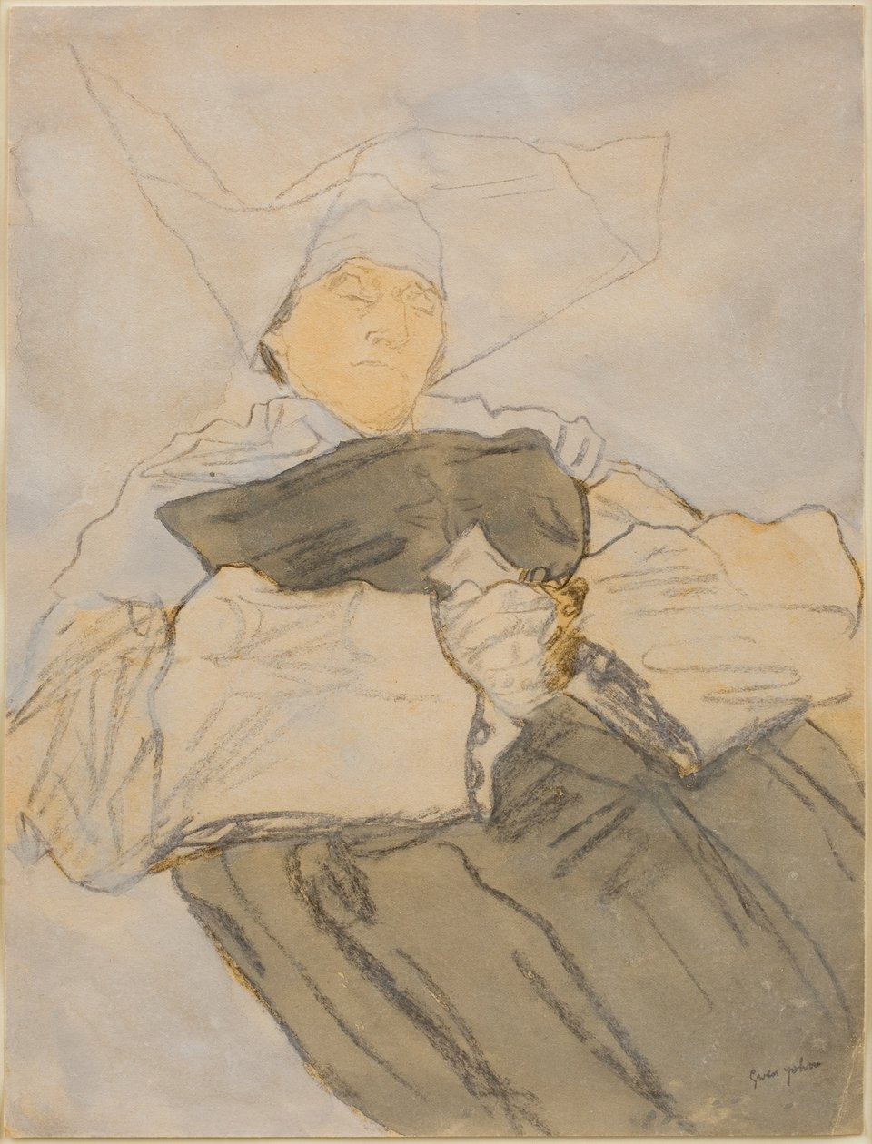 Sovende nonne, ca. 1916-18 (kul, akvarel og gouache) af Gwen John