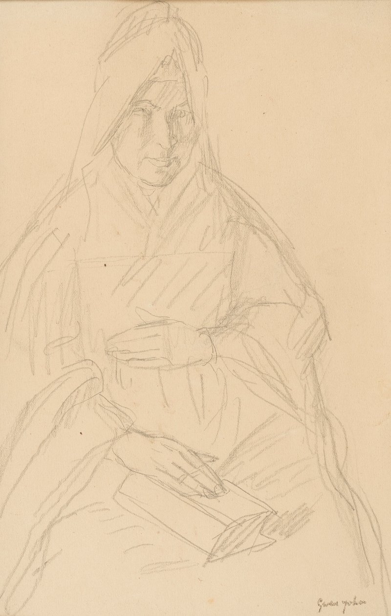 Studie for Mere Poussepin siddende ved et bord, ca. 1915 af Gwen John
