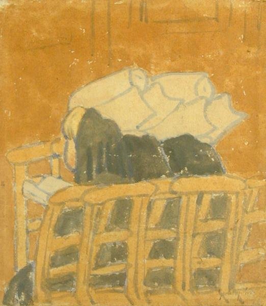 To nonner og en pige i en kirke (gouache på papir) af Gwen John