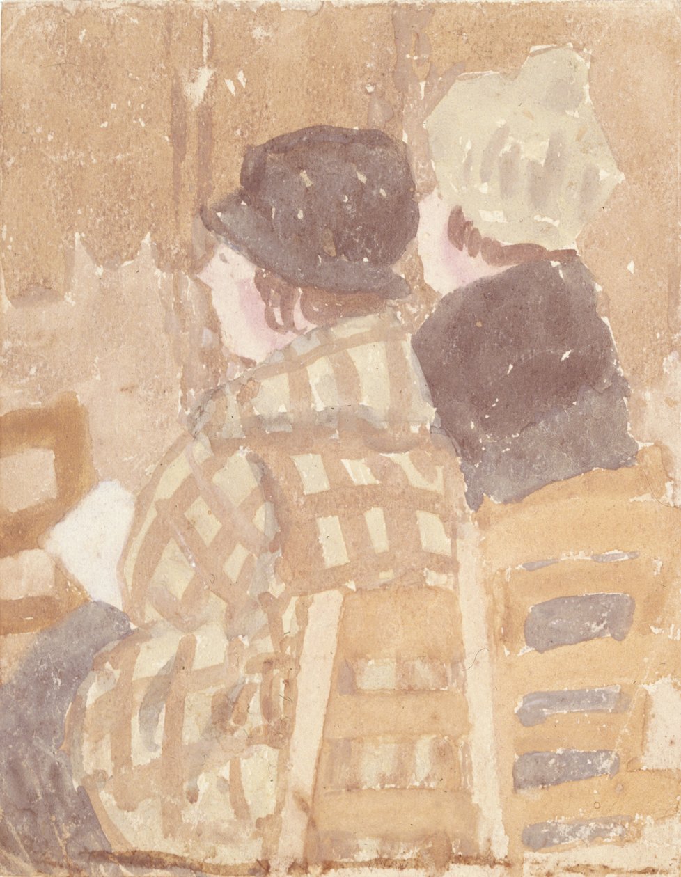 To kvinder sidder i en kirke (akvarel på papir) af Gwen John
