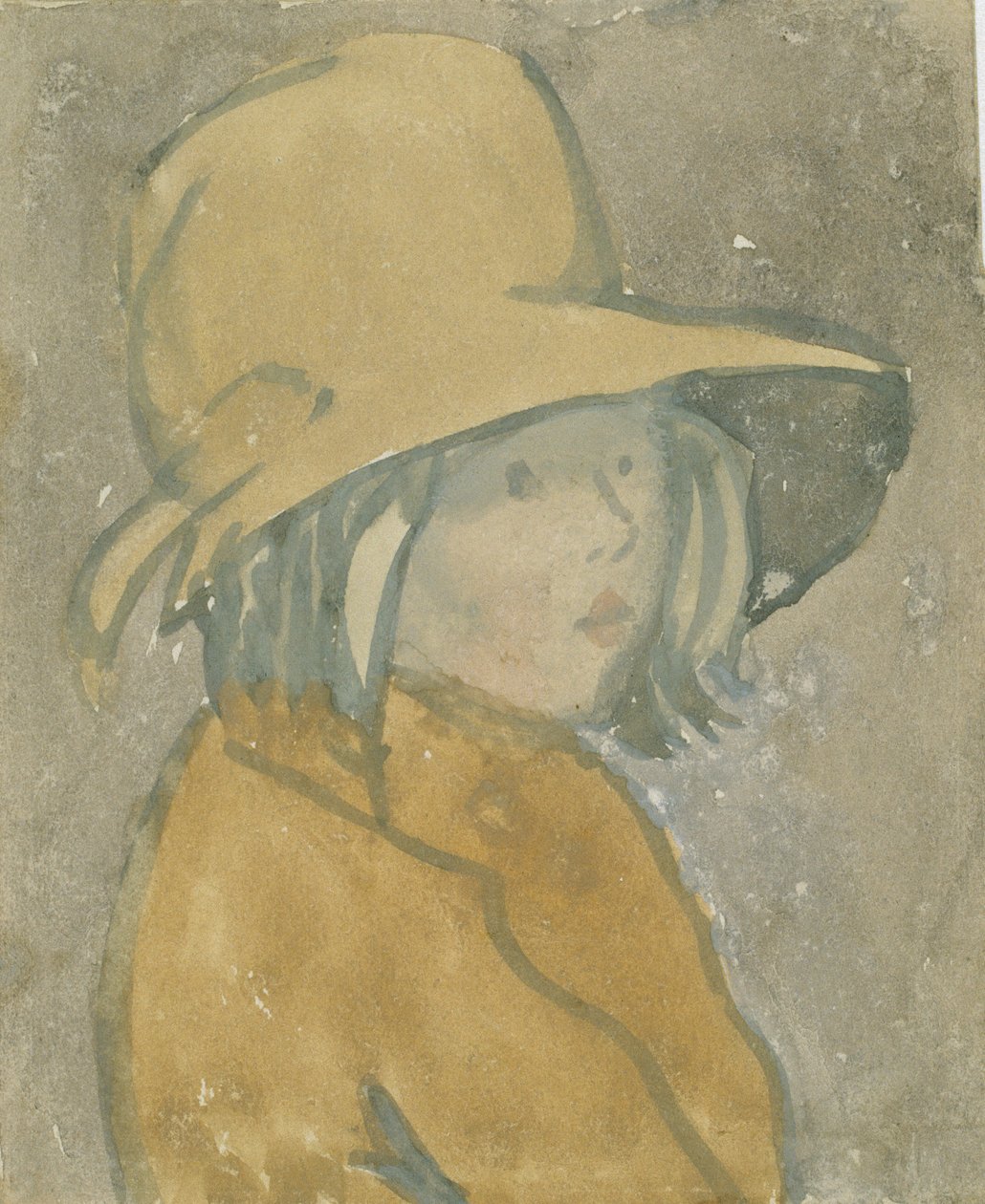 Ung pige med brun hat og frakke (akvarel på papir) af Gwen John