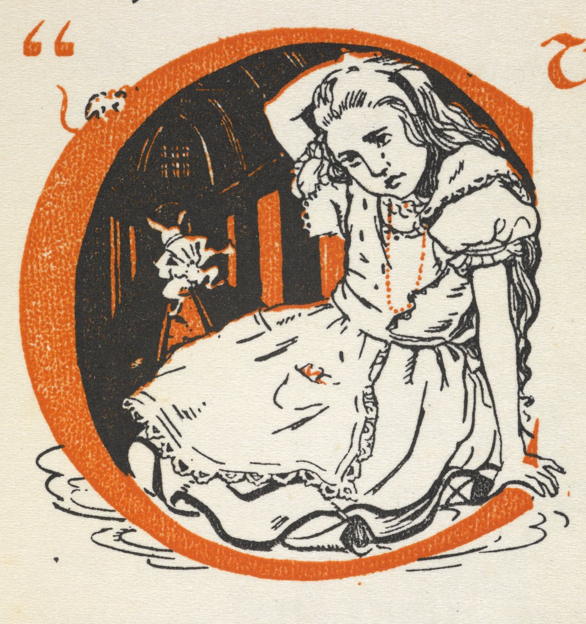 Oplyst bogstav C med Alice og den hvide kanin indeni af Gwynedd M. Hudson