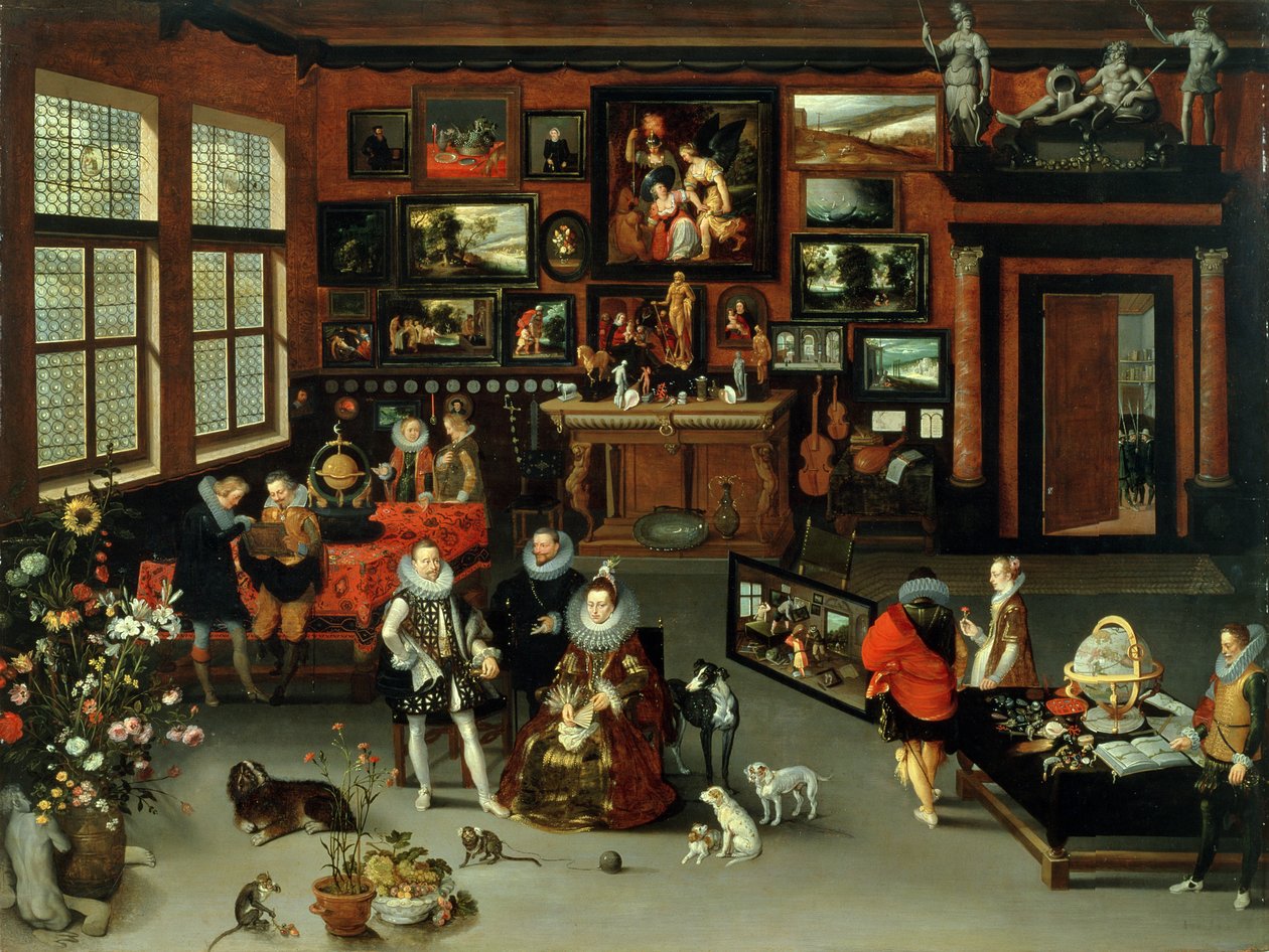 Ærkehertug Albert (1559-c.1621) og ærkehertuginde Isabella (1566-1633) på besøg i et samlerkabinet, ca. 1621-23 af H. II and Brueghel, Jan I Francken