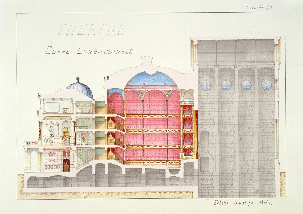Tværsnit af et teater, plade IX fra en folio af design, ca. 1870 af H. Monnot