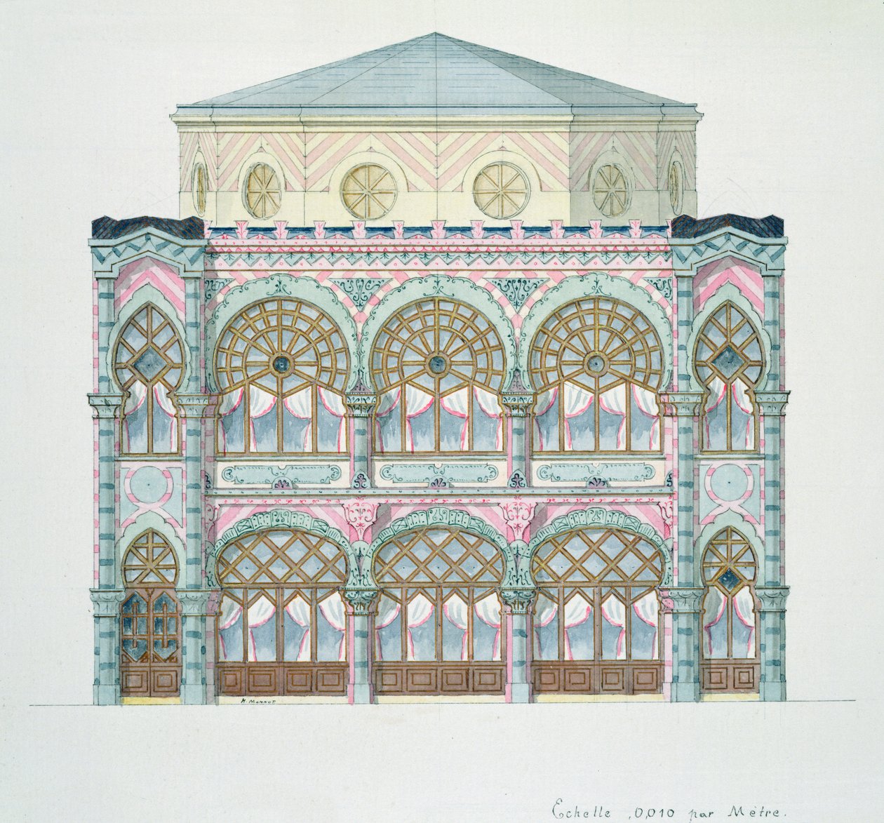 Forhøjning af en café-koncert, fra en folio af designs, ca. 1870 af H. Monnot
