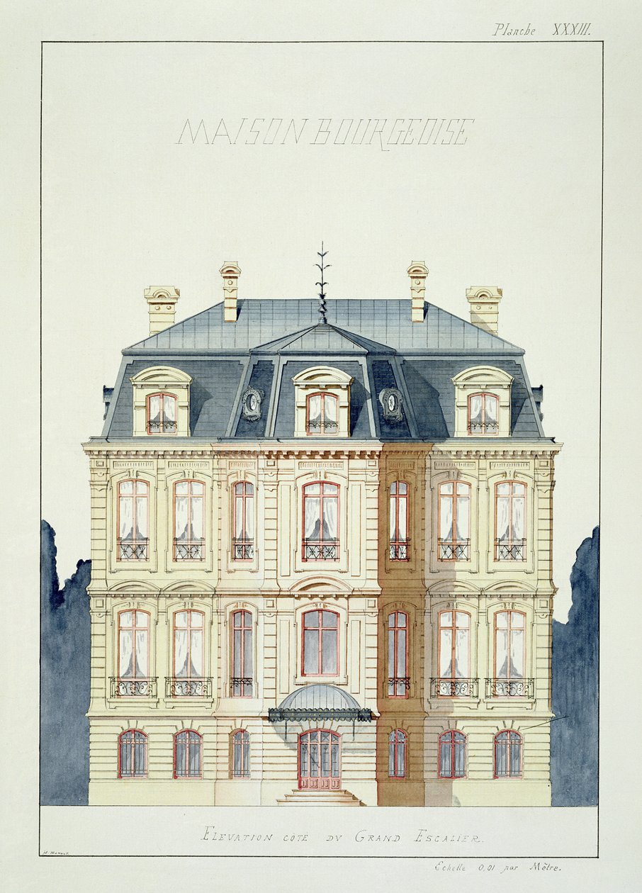 Forside af et hus for Bourgeoisiet, plade XXXIII, fra en folio af design, ca. 1870 af H. Monnot