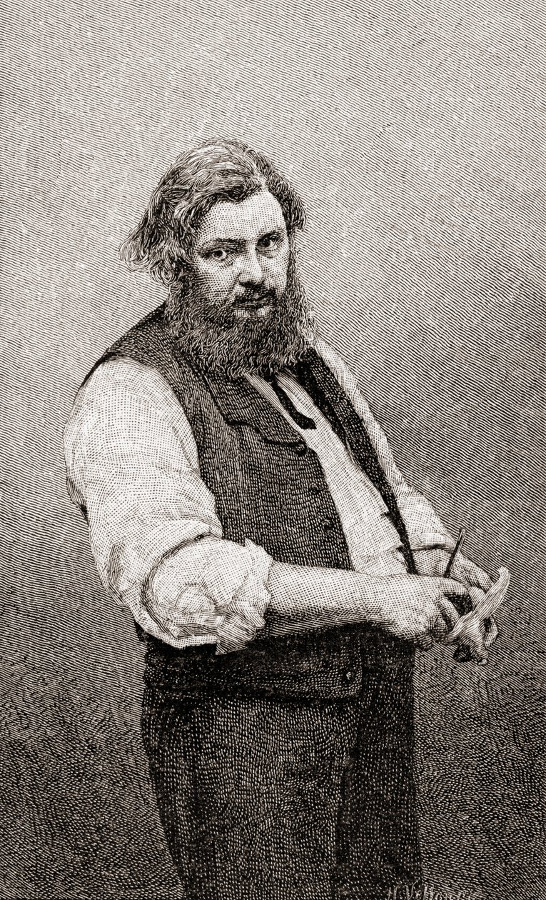 Jean Désiré Gustave Courbet, fra The Century Illustrated Monthly Magazine, udgivet 1884 (trægravering) af H. Velten